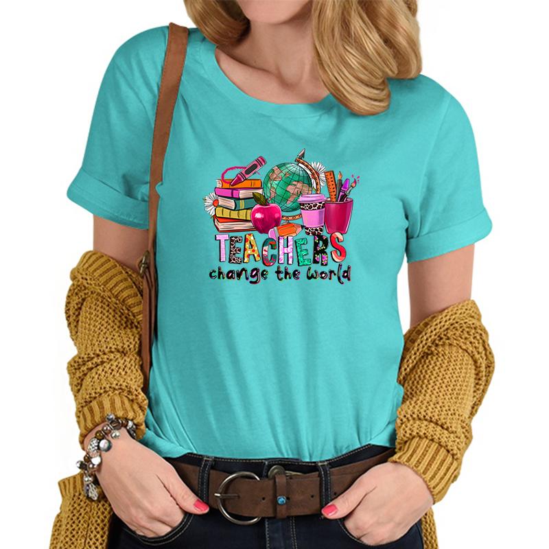 Teachers Change The World Print Tshirt FeUnisex Funny Teacher Gift TShirts Trendy World Design Casual Top Womens Clothing Sales