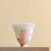 Pink Hand Painted Lotus Ceramic High Stem Tea Cup with Flared Rim Zen Design for Gongfu Tea Ceremony Floral Sipping Cup
