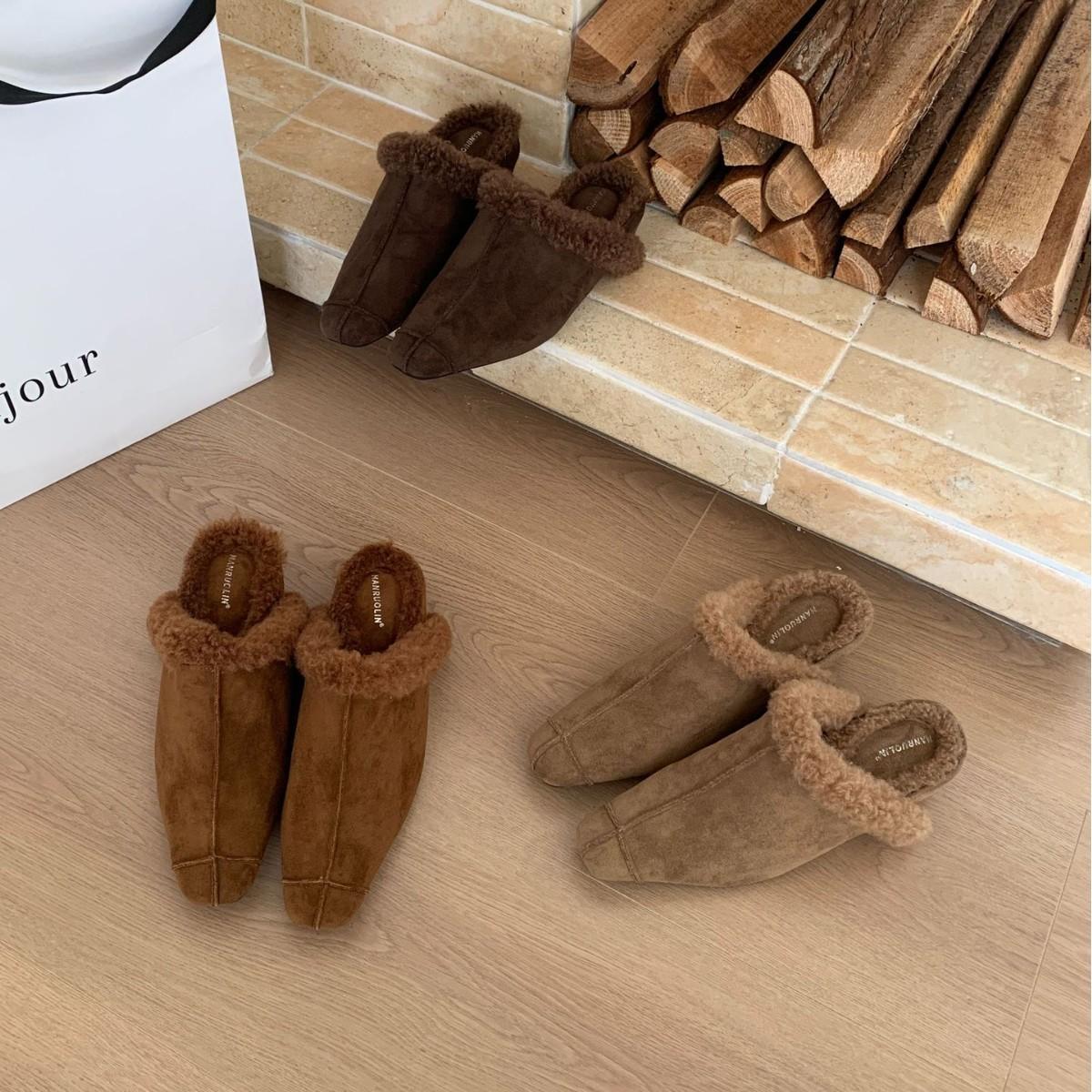 

2025 осень и зима новая мода универсальные балетки плюшевые тапочки женская обувь носить ретро обувь 39 темно-коричневого