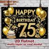 2D Elegant Black Gold Backdrop, 75th Birthday Glitter Text Studio Background