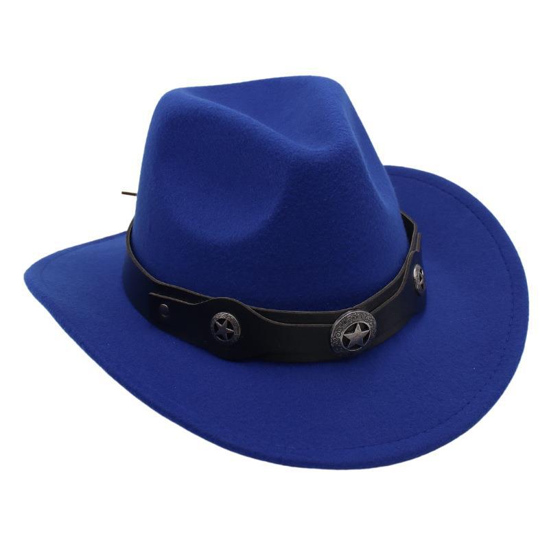 Western Cowboy Top Hat British Retro Jazz Hat Pentagram Badge Felt Hat Trend