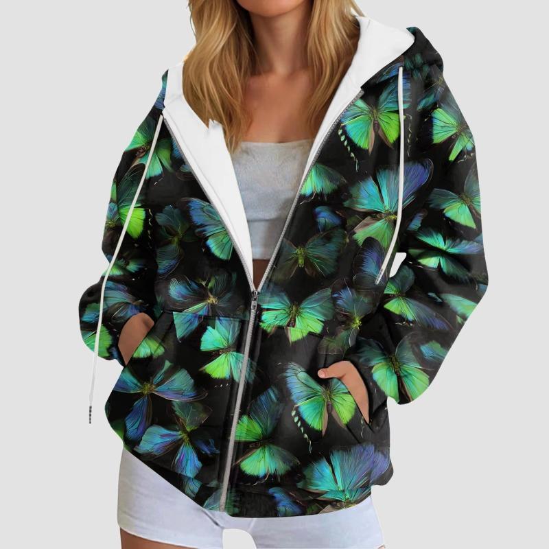 Women Zipper Hoodie Autumn Butterfly Print