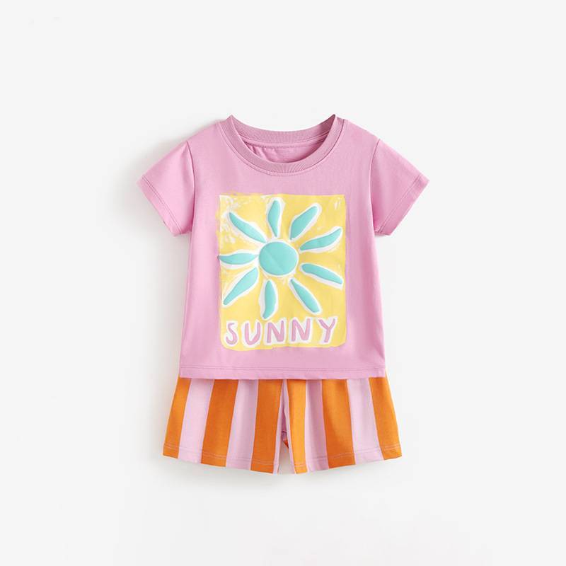Girl Summer Cotton Pajamas Set With Cartoon Pattern For Kids