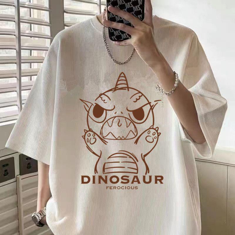 

Мужская летняя вафельная футболка с коротким рукавом, 220 г, свободного кроя, универсальный большой размер, трендовый топ бренда 2024 5XL