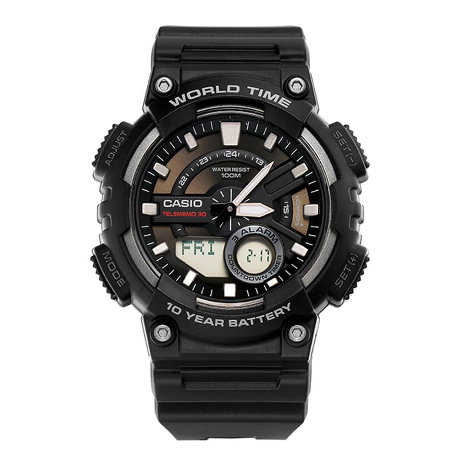 [Casio] AEQ-110W-1AVDF (AEQ-110W-1A) Аналогово-цифровые спортивные военные часы Telememo для мужчин с уретановым ремешком