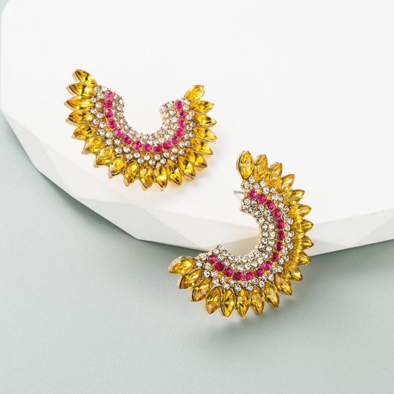 Hoop Half Earring Geometric Women Round Alloy Full Crystal Temperament High Quality Earrings