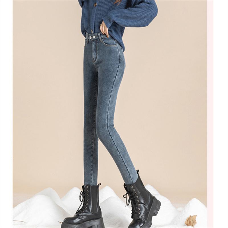 2022 Winter Korean Stytle Thick Pants Streetwear Trousers Fashion Warm Skinny Jeans for Women Female High Waist Slim Trousers