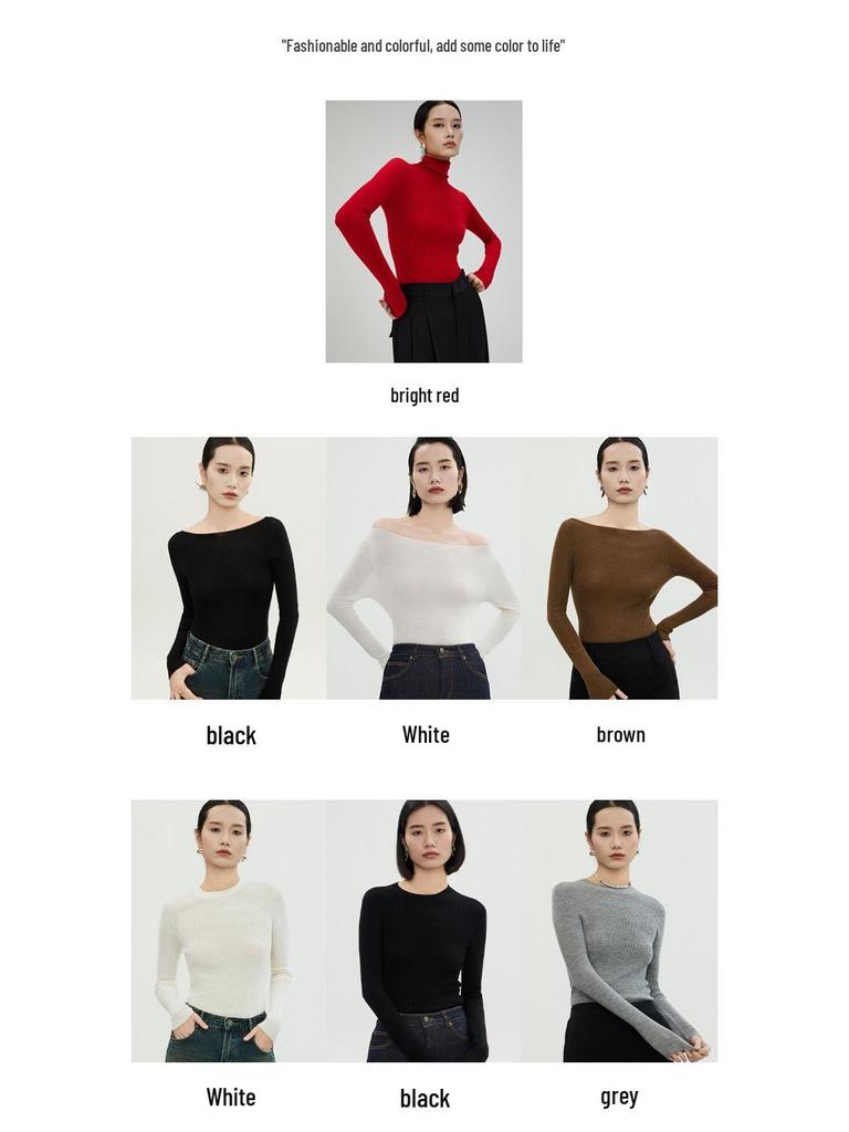 Merinowolle Rundhals Slim Fit Rollkragen Langarm Pullover Basisschicht