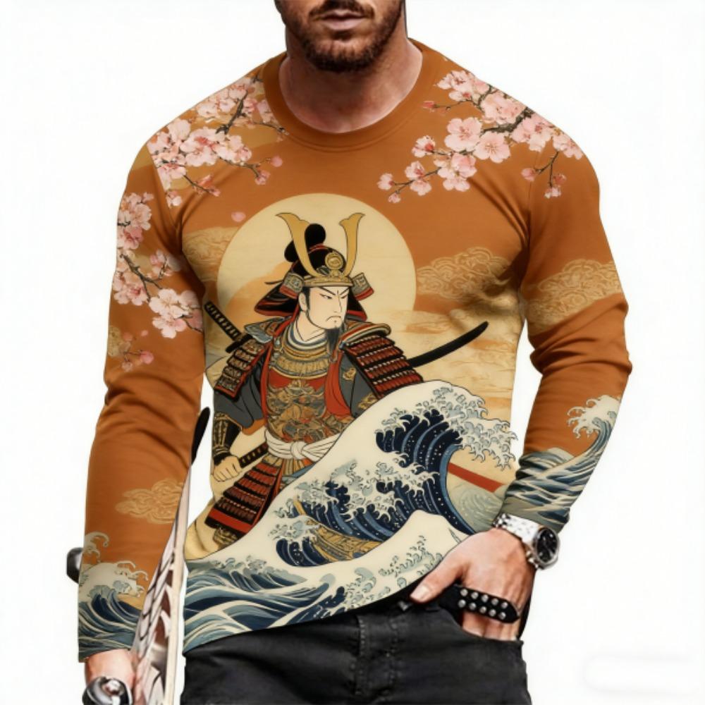 Spring Europe America Men's T-shirt Fashion Hieroglyphs Print Pullover Comfortable Men's Long Sleeve T-shirt Outdoor Oversized Tees Top
