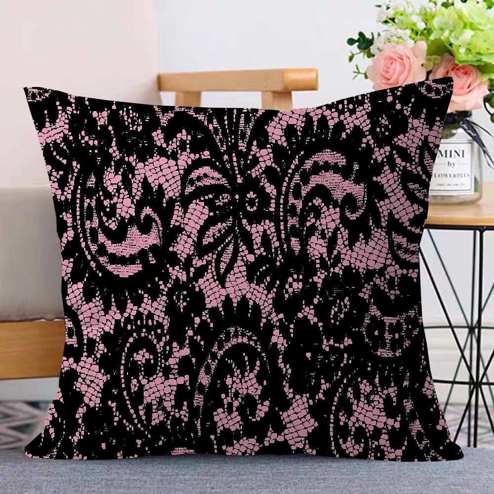 Black Pink Lace Pattern Personalized Pillow Cover Kids Bedroom Wild Party Decor Pillowcase Kid Birthday Shower Gift