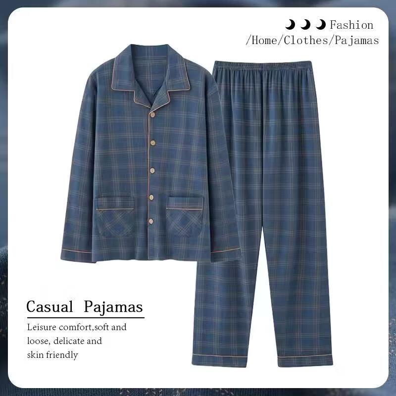 Yu Zhaolin Men's Mid-Aged Long Sleeve Cotton Pajama Set