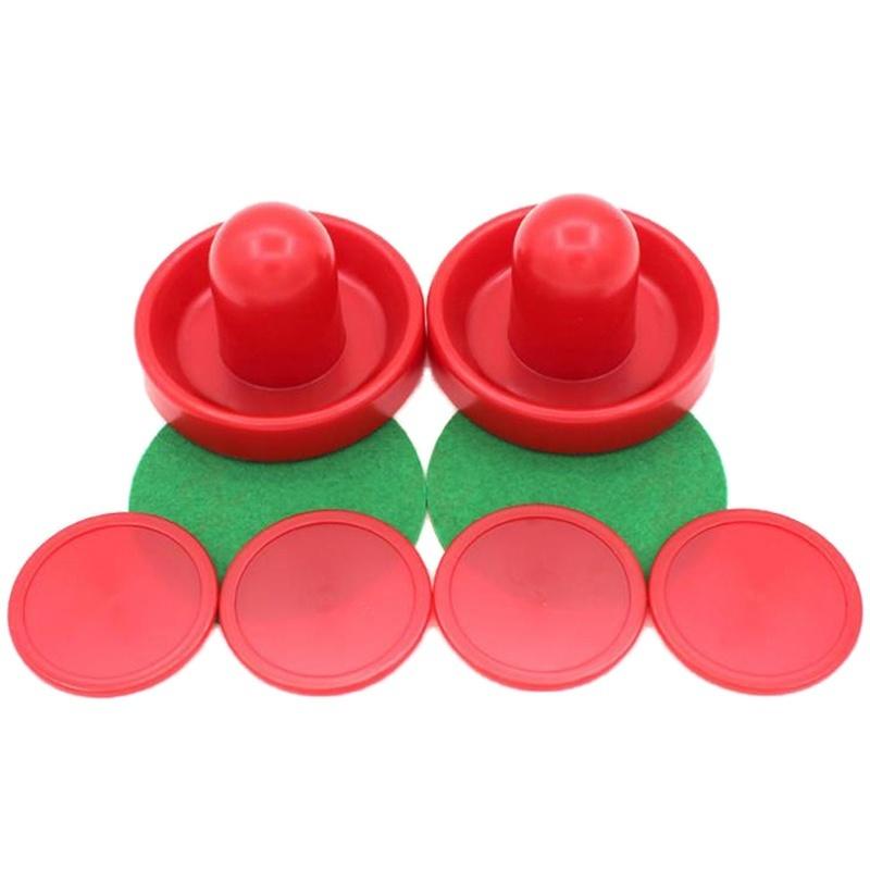 4 Stücke Air Hockey Tisch Goalies mit Puck Filz Pusher Griffe Mallet Grip Rot 96mm