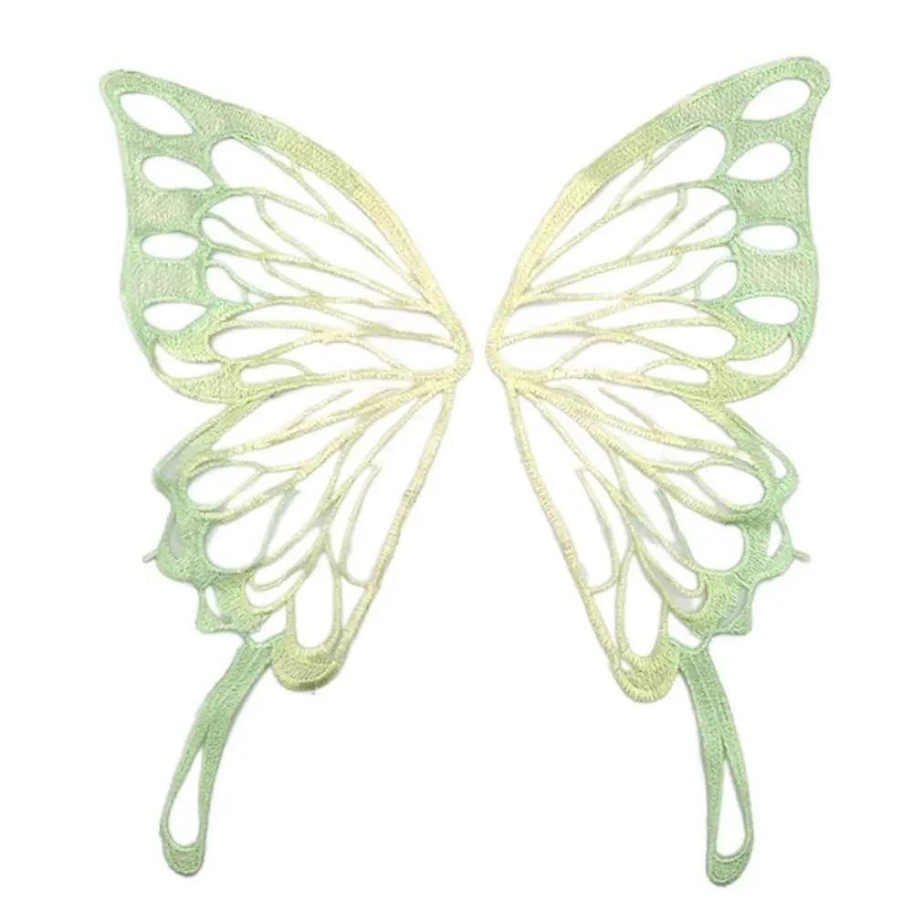 1Pair Embroidered Butterfly Wings tulle Wedding Appliques Lace Neckline Collar Sew on Patches for Dress DIY Crafts Decoration