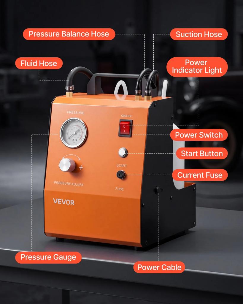 VEVOR Sada na odvzdušnění brzd, 120V automatická sada na odvzdušnění brzdové kapaliny se 7 adaptéry pro hlavní brzdový válec a duálním napájením