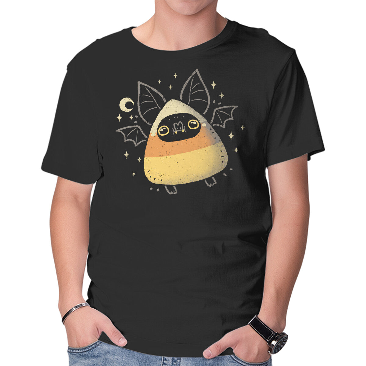 Unisex Crew Neck T-Shirt Cute Candy Corn Bat Graphic Short Sleeve Casual Tee XL