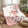 Pink Rose Floral Pattern Theme Blanket Lightweight Warm Flannel Blanket Decorative Throw Blanket for Home Decoration