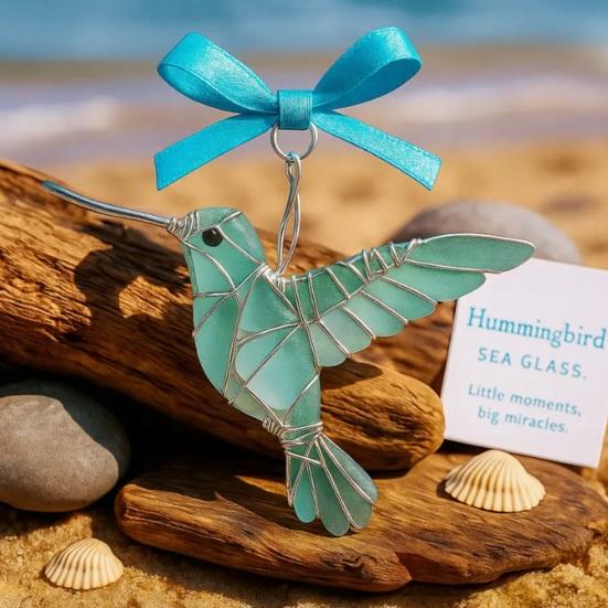 Handcrafted Bird Ornament with Blessing Card Unique Coastal-Inspired Bird Decoration for Christmas Tree And Home Artistic Bird Keepsake