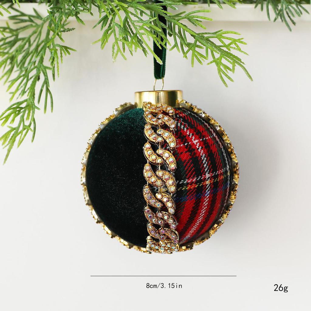 8CM Red Patch Christmas Ball Ornament - DIY Fabric Wrapped Tree Decoration