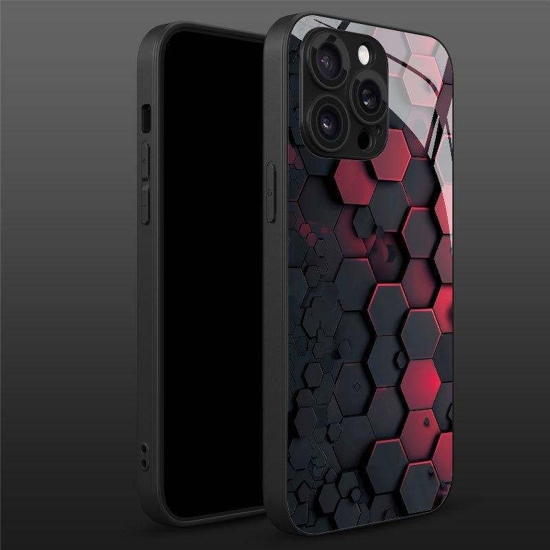 Geometrický voštinový design Potisk Tvrzené sklo Pouzdro na telefon Pro iPhone 11 12 13 14 15 16 17 Pro Max 17 Air 7 8 Plus XS X XR Kryt