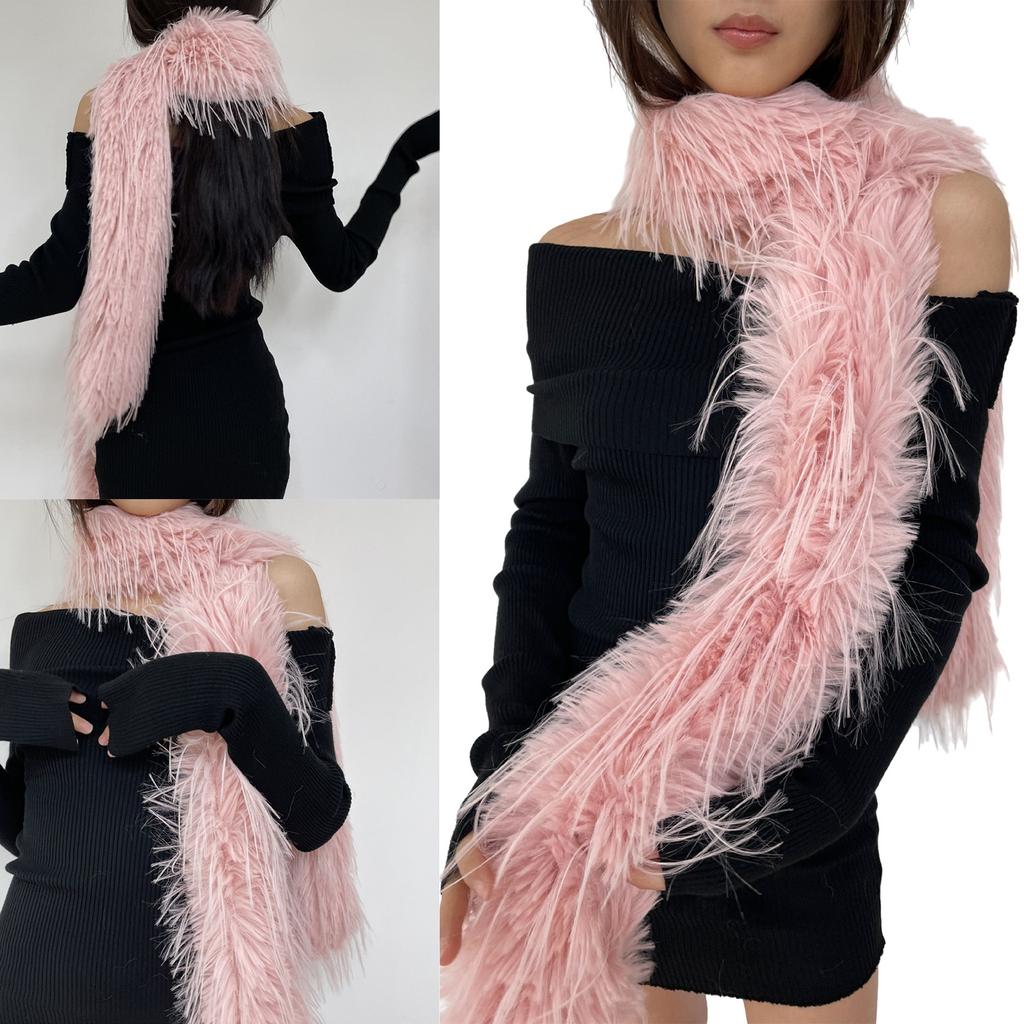 Furry Furs Collar Scarf for Winter Decorative Neck Gaiter Long Furs Shawl Adult Teens Warm Neckwear Formal Dress Collar