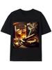 Men'S Black Pattern T-Shirt - Cigar And Whiskey Bottle Print, Casual Crew Neck S
