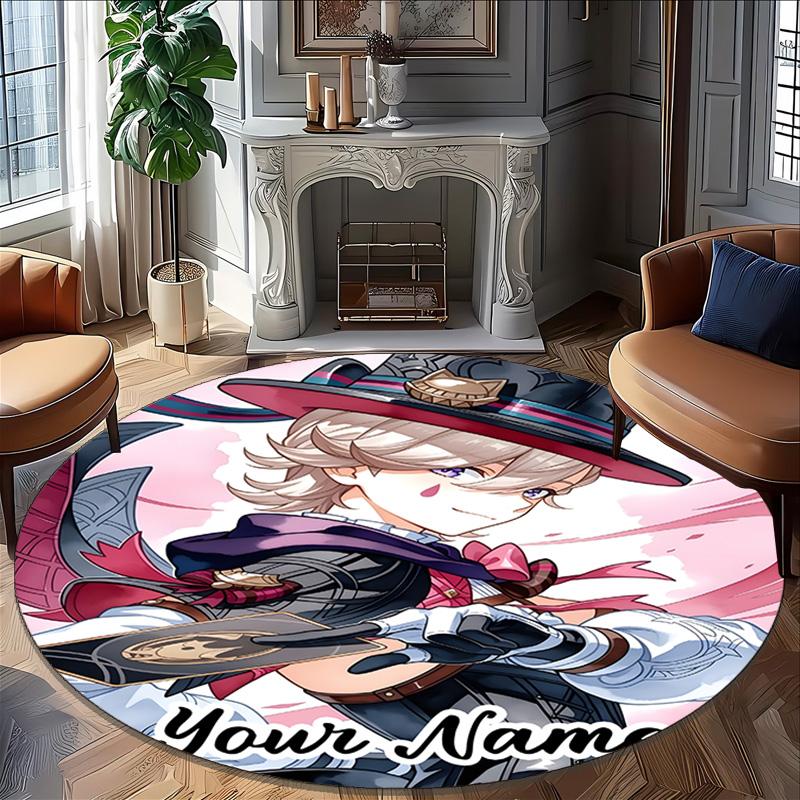 Customizable Genshin Impact5 Round Non-Slip Carpet - Ideal for Garden, Picnic, Office, Perfect for Decoration, Suitable For All Seasons