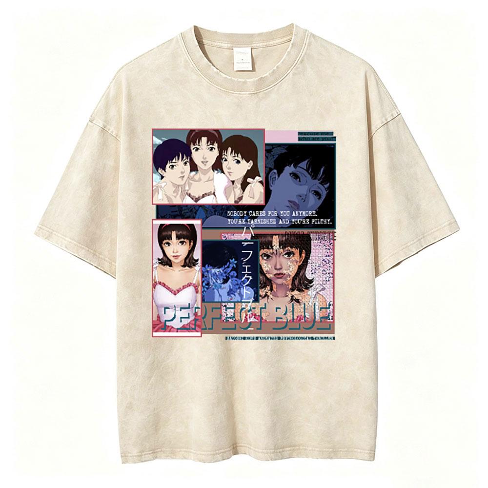 Vintage Washed Anime Perfect Blue A Satoshi Kon Film Mima Kirigoe TShirts Mens Women Fashion Oversized Short Sleeve T Shirts