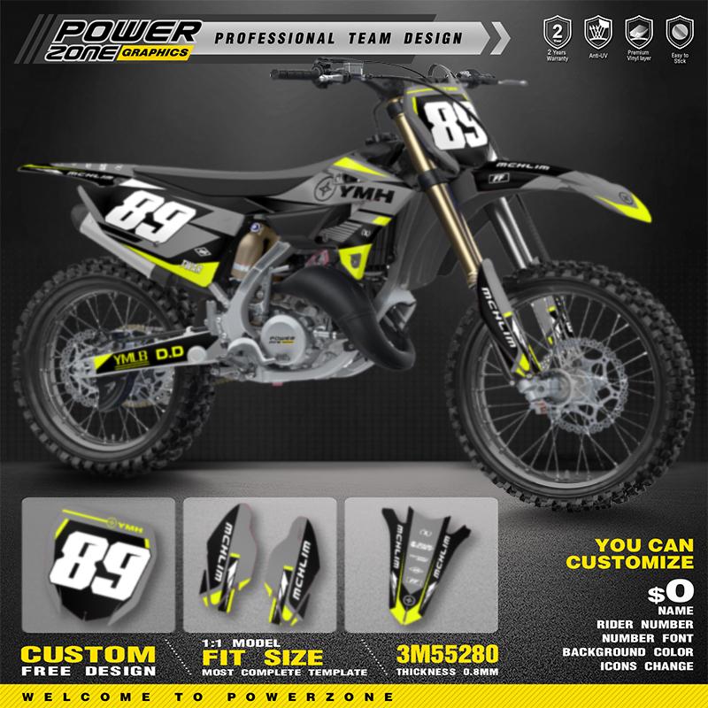 PowerZone Custom Team Graphics Decals Stickers Kit For YAMAHA 22-24 YZ 125 250 2022 2023 2024 Motorcycle Decal Stickers