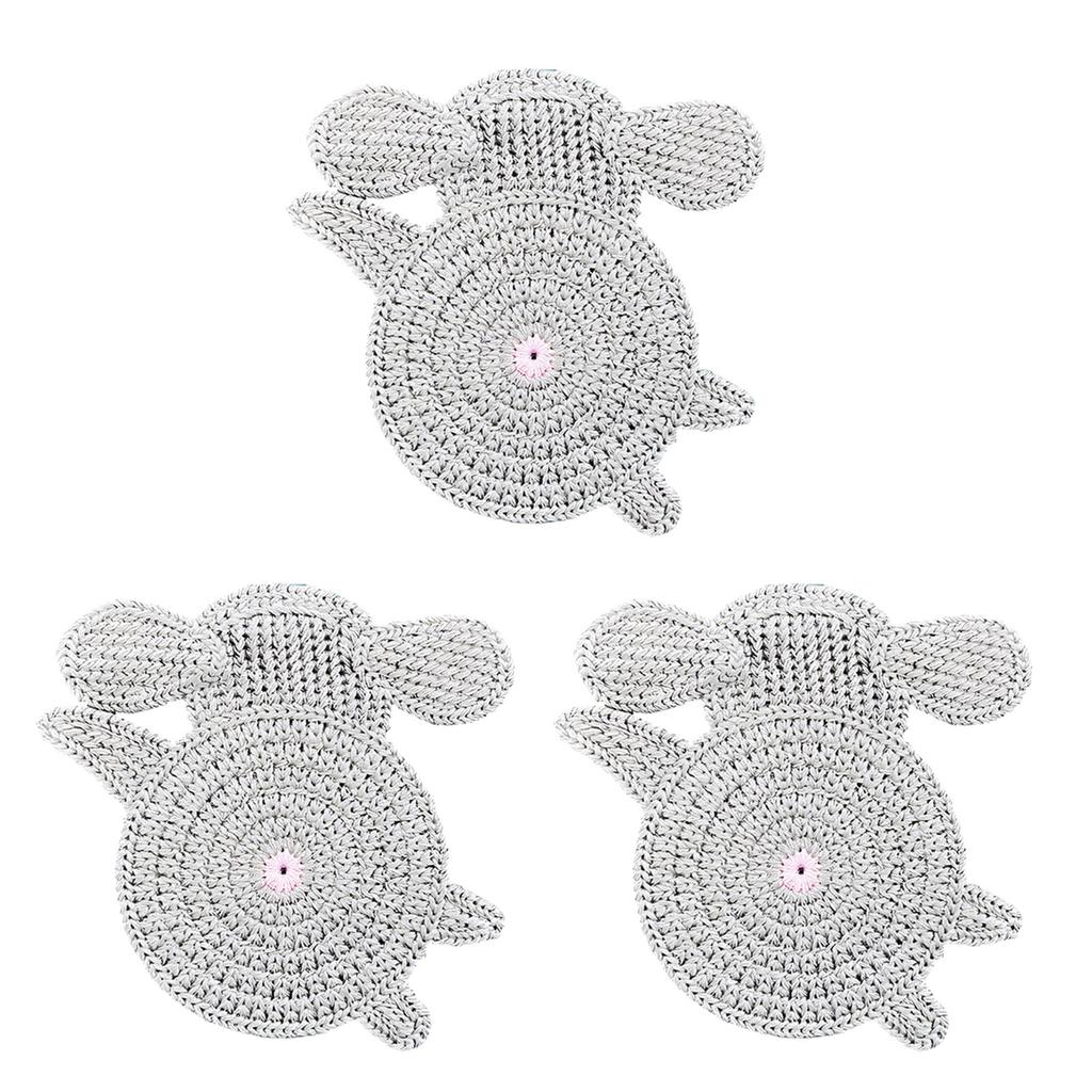 3Pcs Lovely Creature Themed Drink Protectors Soft Fabric Crochet Coasters For Dining Table