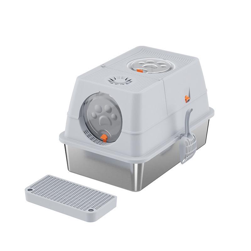 Stainless Steel Top-Entry High-Sided Cat Litter Box with Flip-Top and Anti-Splash Design