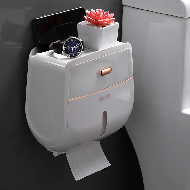 Wall-Mounted Double-Layer Bathroom Tissue Box with Storage