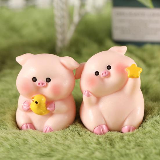 Pig Ornament Small Pink Piglet Synthetic Resin Figurine with Raincoat Yellow Duck Micro Landscape Ornament