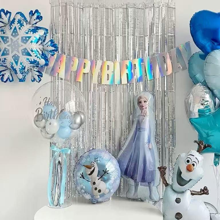 Frozen Princess Elsa Birthday Decor Set with Snowman Balloon and Photo Props