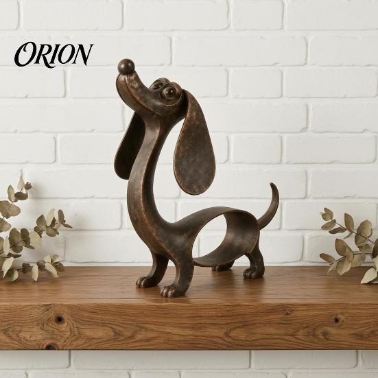 Dog Lover Gift Idea Vintage Iron Dachshund Figurine, Cute Puppy Sculpture, Artistic Rustic Balcony Metal Craft Statue for Outdoor Garden Indoor Table