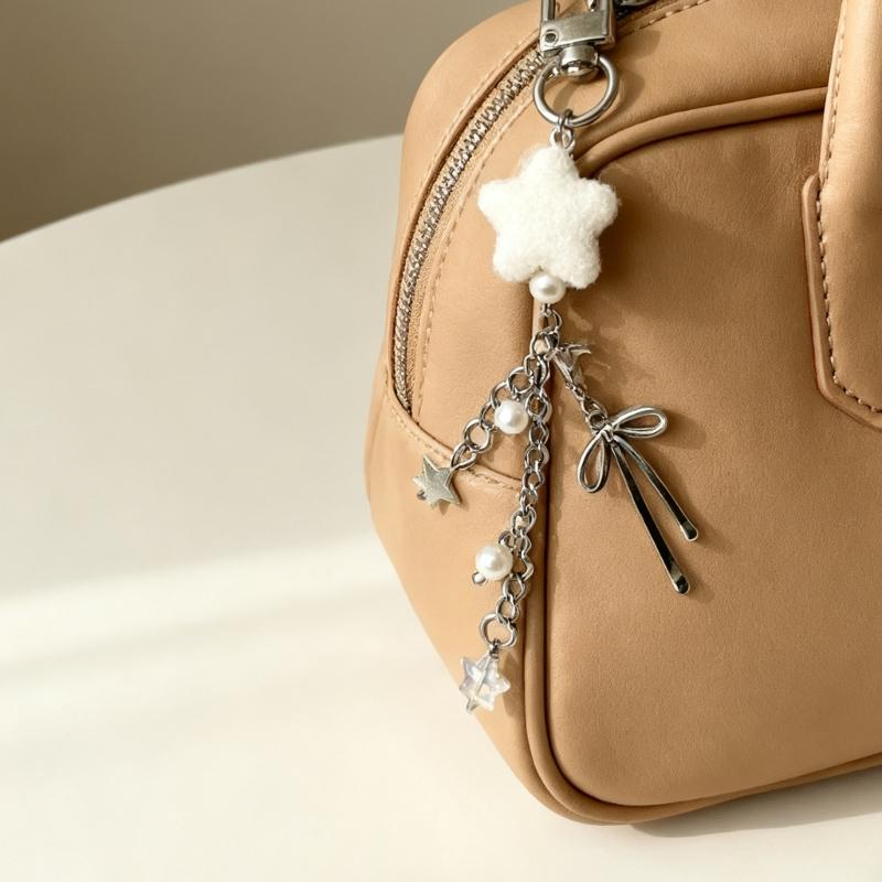 Plastic Flocking Bowknot Phone Strap Adjustable Beaded Charm Elegant Phone Lanyard Suitable Most Mobile Phones