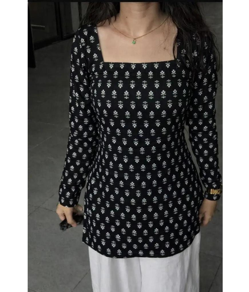 Women Casual Regular Sleeves Printed, Ethnic Motifs Women Black Top