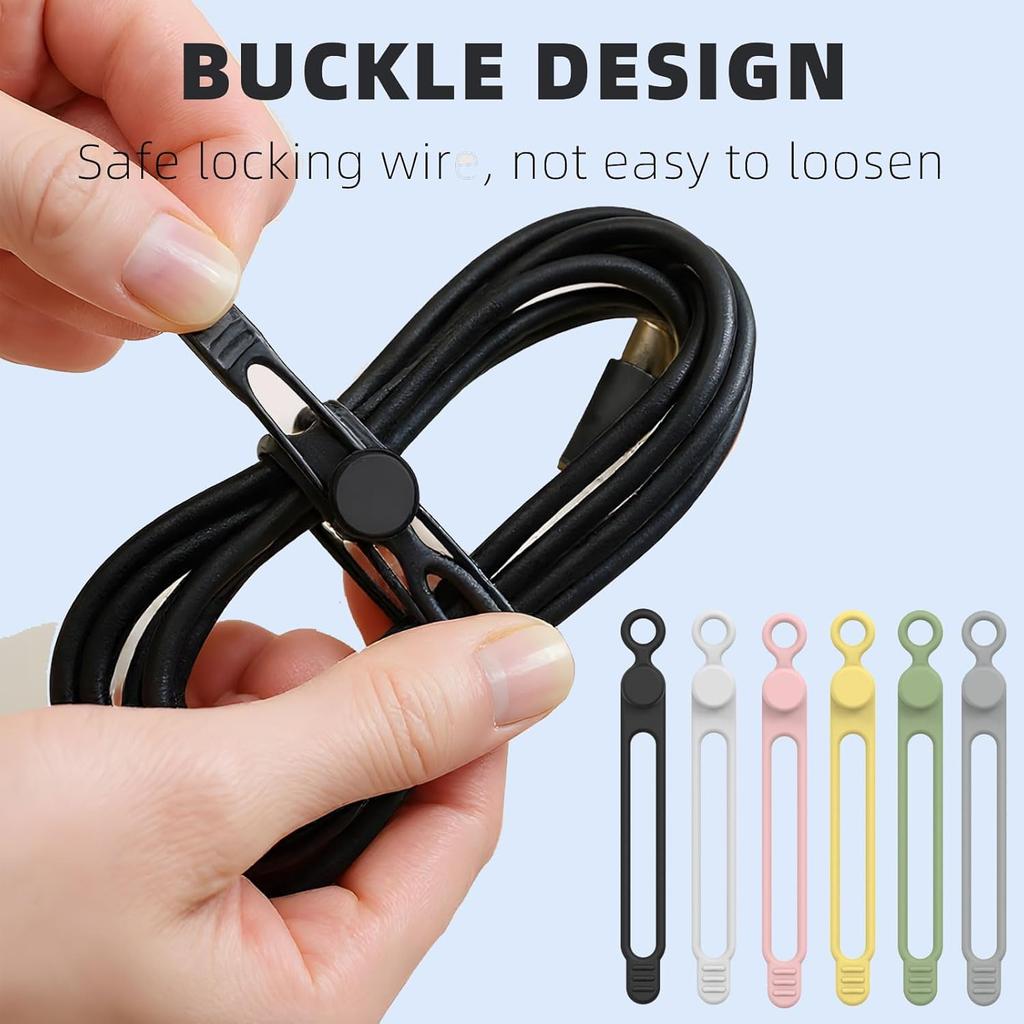 Data Cable Organizer, 2026 NEW Elastic Silicone Cable Ties, Reusable Cable Ties Wire Management Organizer, Multi-Purpose Cord Organizers for Bundling