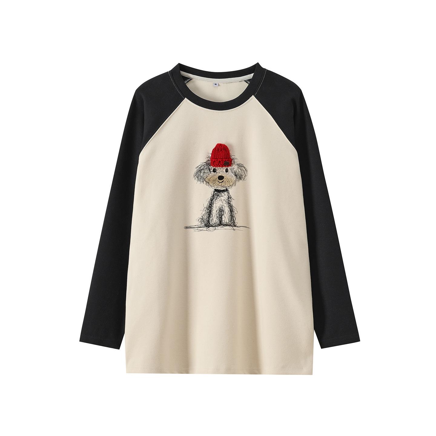 

Zhi Xuan Plus Size Raglan Sleeve Color Block Hoodie - 2026 Spring Edition with Printed Puppy Design, Age-Reducing Top. XL (65-75 kg) чёрный