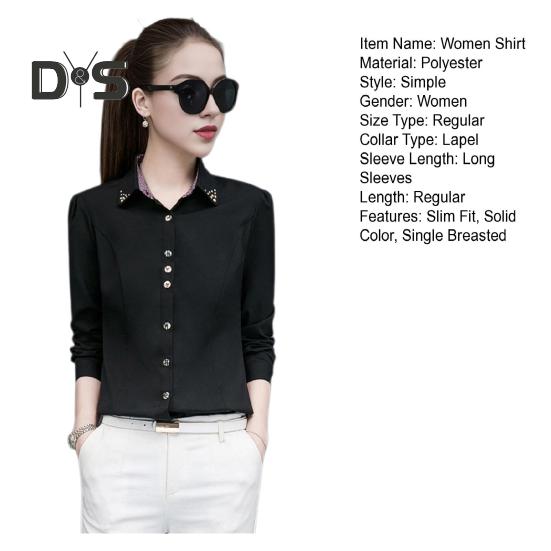 Women Shirt Lapel Long Sleeve Solid Color Single Breasted Shirt Tops Office Lady Shirt Work Daily Wear