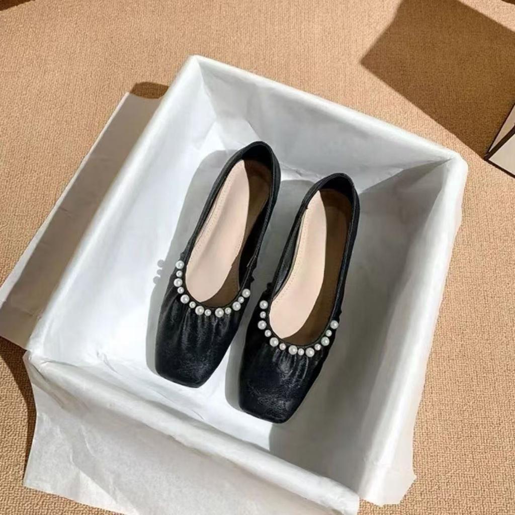 Small leather shoes spring new square head thick heel low heel lazy shoes national style new Chinese shallow mouth single shoes