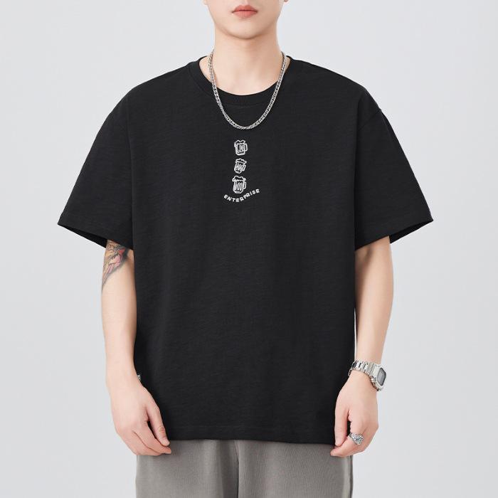 

Новая летняя тяжелая футболка с коротким рукавом для мужчин, свободная футболка с круглым вырезом и рукавом пять четвертей, универсальная повседневная 4XL