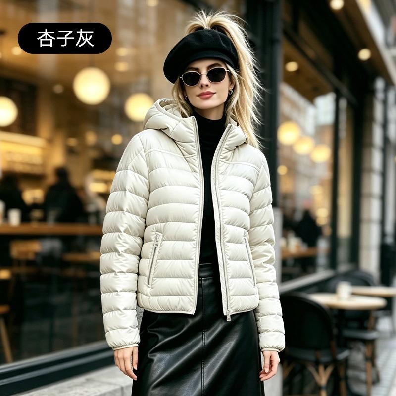 Light Down Jacket Women's Hooded Cold-proof Short Solid Color White Duck Down Jacket