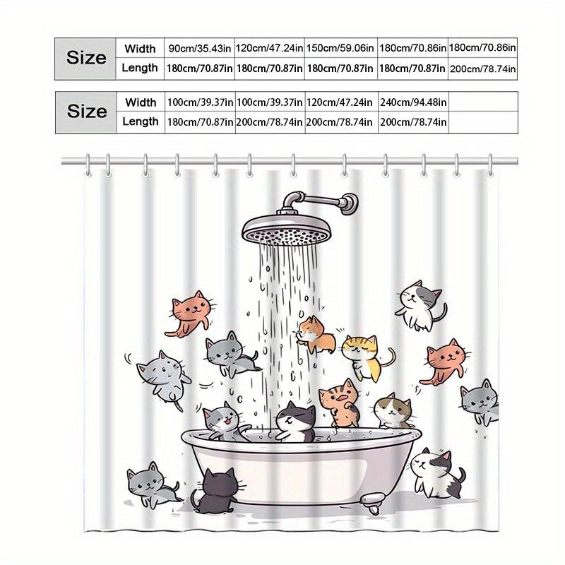 Cute Cat Shower Curtain Cartoon Kitten Bath Scene Fun Animal Art Pet Lover Decor Waterproof Printed Bath Curtain Home Fashion