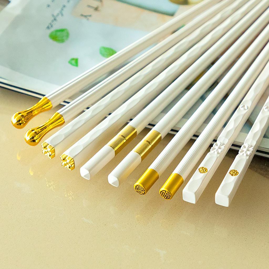 5 Pairs White Gold Chopsticks Set Healthy Korean Sushi Sticks Chopsticks Reusable Non-slip Chopsticks For Party Hotel Restaurant