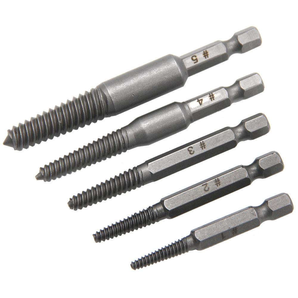 5pcs Damaged Screw Extractor Set 60mm Broken Bolt Remover Tool Hex Shank Drill Bit for Stripped Studs Removal Extraction