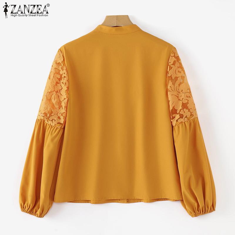 ZANZEA Dámské vintage tričko s dlouhým rukávem a kulatým výstřihem a lucernou