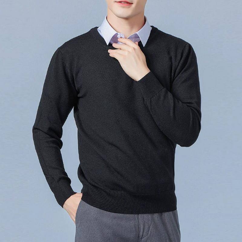 Soft Cashmere Sweater Men'S Clothing Autumn Winter Pullover Business Casual Bottom V-Neck Knitted Woolen Slim Fit Knitwear Male
