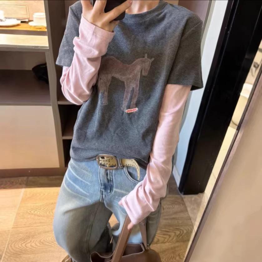 

Женская футболка с длинным рукавом в стиле пэчворк с мультяшными персонажами My Little Pony - Новинка весенней моды 2026 Extra Large