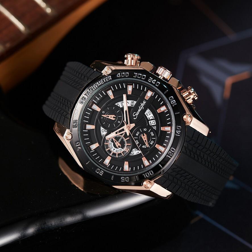 Fashion Decoration Silicone Sports Alloy Men'S Watch Hollow Calendar Quartz Watch