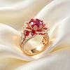 Small Exquisite Flower Charm Luxury Female Red Zircon Stone New Fashion Ring Vintage Gold Color Wedding Jewelry For Cute Women